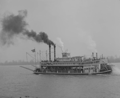 Mississippi River Boat, The "American" Paddle Wheels her way along the River 1906