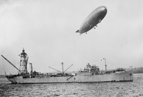 U.S.S. PATOKA & SHENANDOAH (blimp overhead)