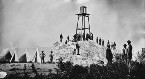 Morris Island (vicinity), South Carolina. Ruins of Charleston lighthouse 1863