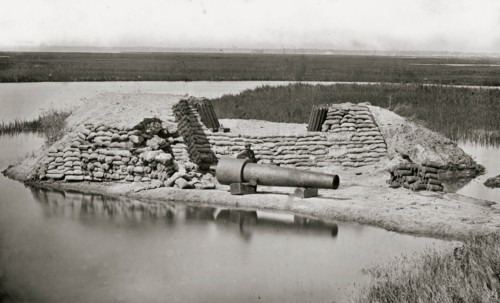Morris Island, South Carolina. Battery Hays. One 8-inch Parrot Rifle, dismounted. Breaching battery against Fort Sumter 1863