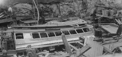 New York Subway Cave-in with demolished trolley or train 1915