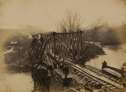 Part of construction corps building new military truss bridge across Bull Run, April 1863 1863