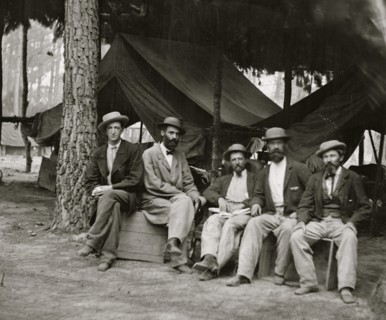 Petersburg, Va. Military telegraph operators at headquarters; another group 1864