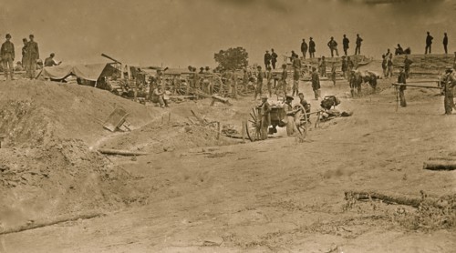 Petersburg, Virginia. Captain Andrew Cown's 1st New York Independent Battery Light Artillery within Confederate works on the Petersburg line 1865