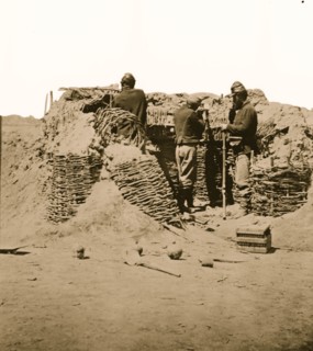 Petersburg, Virginia. Federal picket line in front of Fort Mahone 1865
