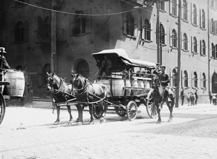 Police On Horseback Guard a Team Driven Wagon during car Strike 1916