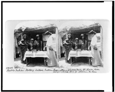 Pueblo Indian pottery sellers, Indian reservation, World's Fair, St. Louis, 1904 1904