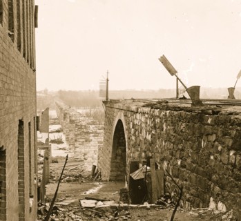Richmond, Va. Ruins of Richmond & Petersburg Railroad bridge 1865