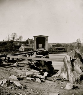 Richmond, Va. The Belle Isle railroad bridge (covered) from the south bank 1865