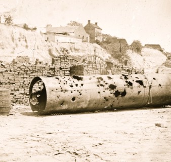 Richmond, Virginia. Smoke stack of C.S.A. Ram VIRGINIA No. 2. Holes made by Federal batteries 1865