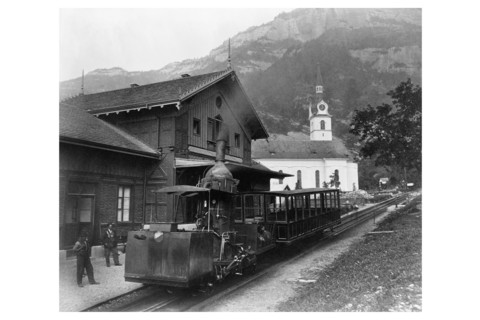 Cable Car Train in alps at Rigi in Switzerland 1870