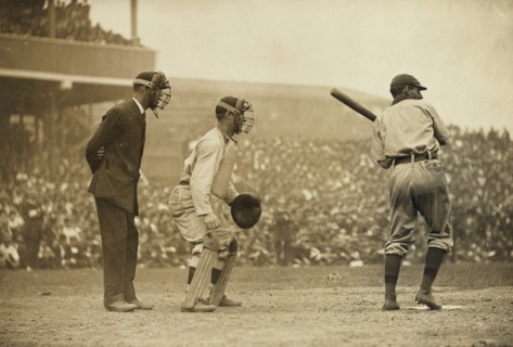 Roger Bresnahan, catching for the New York Giants -Pirates at bat 1908