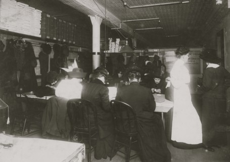 Call Desk for Woman taking work home at the Martini Bedding and Slipper Factory in Lower Manhattan 1912