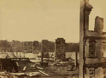 Ruins of Petersburg and Richmond railroad bridge, across the James 1864