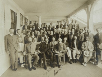Russians & newspaper men - Sergei Witte, Baron Rosen with their suite 1905