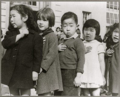 Evacuated Japanese Children Pledge their allegiance to the US 1942