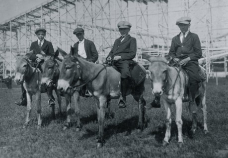 Sandy Beach. Sunday recreation - mill boys 14-16 ride donkeys 1916