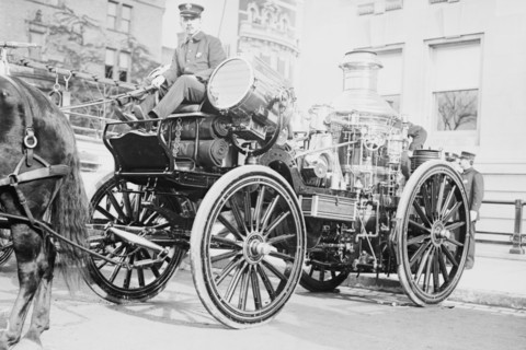 Searchlight on Horse Drawn Steam Boiler Fire Truck