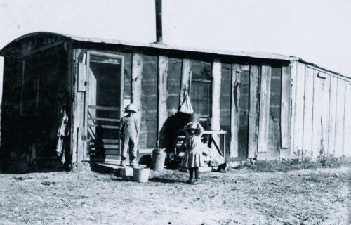 Shack in which the Reibers live, 10 x 15 ft. with a small shed attached 1915