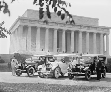 Shriners automobiles "Esten A. Fletcher" and "Frank C. Jones" at Lincoln Memorial 1923