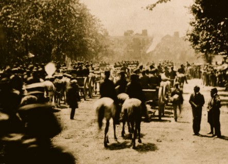 Soldiers in wagons and mounted on horses during the "grand review" of the Union Army, Washington, D.C. 1865