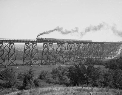Steam Train passes over Valley Trestle Bridge 1900