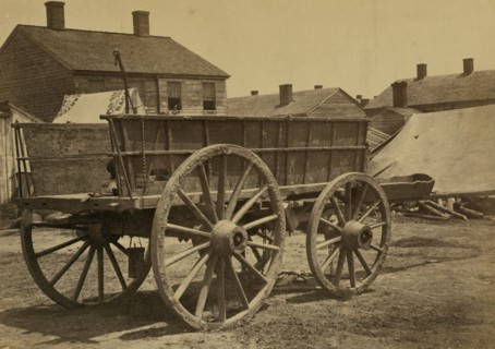 Supply wagon, probably in a Civil War military facility 1863