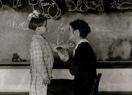 Teaching a deaf-mute to talk. Training School for Deaf Mutes. 1917