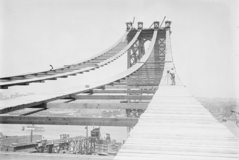 Temporary foot path atop Manhattan Bridge, New York 1883