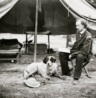 The Peninsula, Va. Lt. George A. Custer with dog 1862