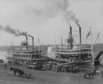 Two Steamboats Along the Levee at the Mississippi River 1903