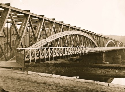 Washington, D.C. Chain Bridge over the Potomac; Chesapeake and Ohio Canal in foreground 1865