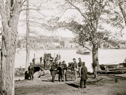 Washington, D.C. Guards at ferry landing on Mason's Island examining a pass 1863