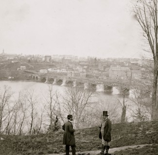 Washington, D.C. The Aqueduct bridge and Georgetown from the Virginia bank 1863