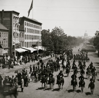 Washington, District of Columbia. Grand Review of the Army [Cavalry] and infantry passing on Pennsylvania Avenue near the Treasury 1865