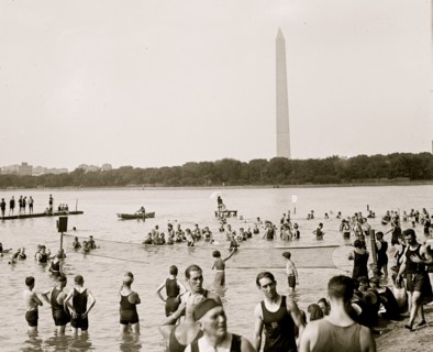 Water Tennis played by citizens in Wasington, DC as they enjpy the tidal basin 1921