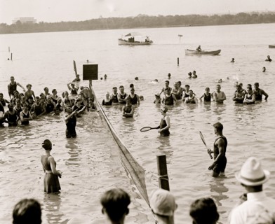 Water Tennis played by citizens in Wasington, DC as they enjpy the tidal basin 1921