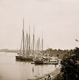 White House Landing, Va. View down river, with supply vessels 1862