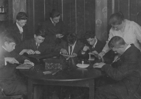 Wood Carving Taught at Immigrant Settlement School in Fall River, MA. 1916