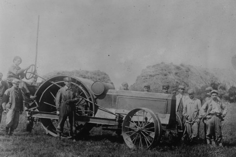 Wounded French War Veterans operate a tractor 1918