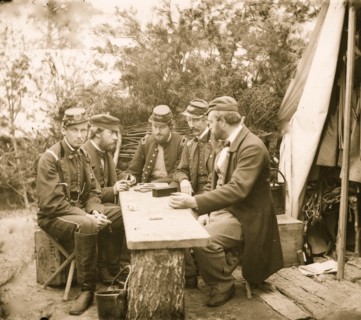 Duc de Chartres, Comte de Paris, Prince de Joinville,  playing dominoes at a mess table 1863