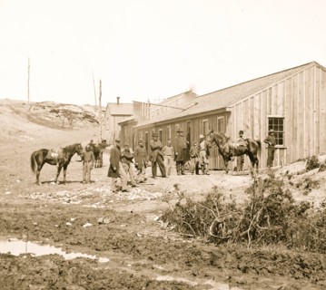 Yorktown, Virginia (vicinity). Federal troops at Confederate winter quarters near Yorktown 1863