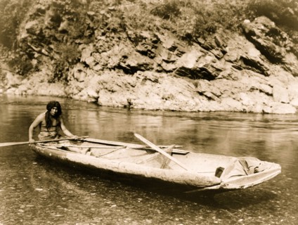 Yurok canoe on Trinity River 1923