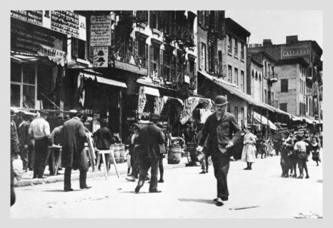 Street Level View of People Walking on Hester Street 1890