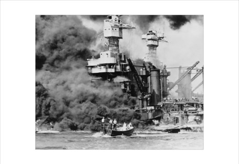USS West Virginia alight in Pearl Harbor 1941
