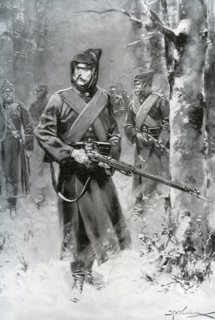 Russo Japanese War Russia Army patrolling the forest 1904