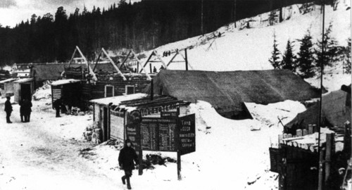 Perm, siberia, ussr 1943, barracks of corrective labor camp (part of gulag) for builders of the panyshevsky electric station.