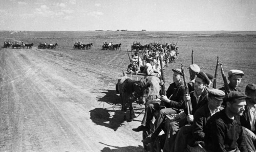 Partisans in ukraine on the march during world war 2.