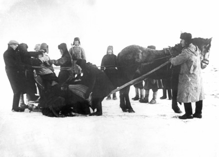 A kulak (so called rich peasant) being arrested while trying to hide grain requisitioned by the state, the red ludorvay collective farm, viatsky province, soviet union, 1930.
