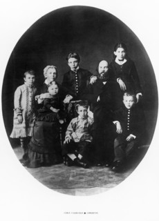 The ulyanov family in simbirsk in 1879, the seated are lenin's parents, maria alexandrovna and ilya nikolayevich, who was a public school inspector, the children are (standing from left to right): olg...